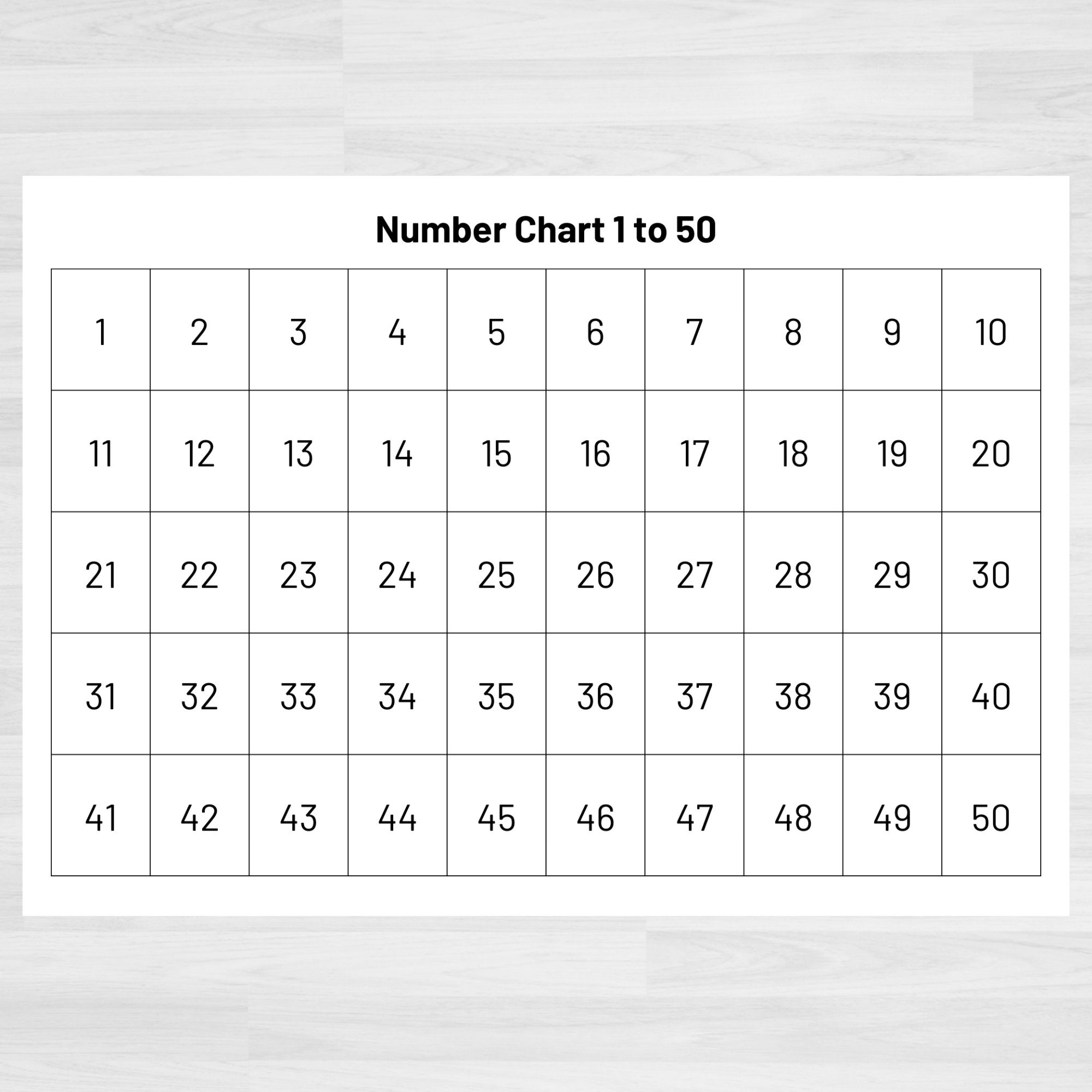 Number Chart 1-50 Numbers 1 to 50 Printable Numbers and Counting Math Printables Count to 50 Teacher Resources Homeschool - Etsy