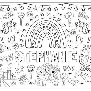 Custom Name Unicorn Coloring Page: Personalized Rainbow Coloring Printable Activity Sheet (Digital Download) image 2