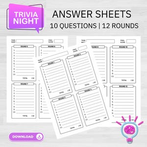 Trivia Answer Sheets | Trivia Quizzes | Trivia Night | Printable Trivia Answer Sheets | Game Nights | Party Games | Trivia Printables |