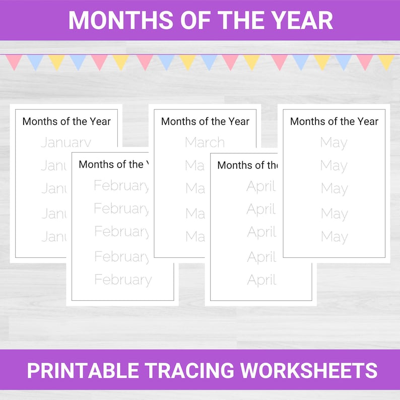 Months In Line Months of the Year Tracing Worksheet: Handwriting Practice (digital ...