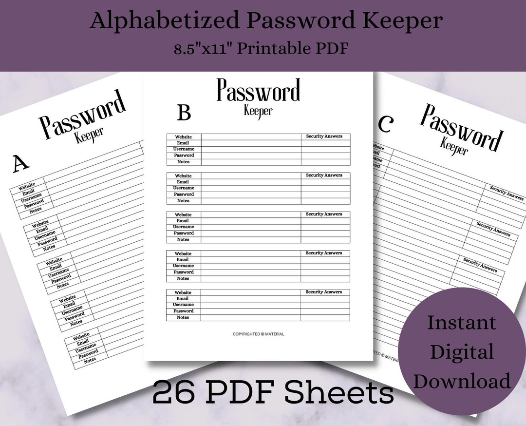 Password Keeper Alphabetized Password Keeper Password - Etsy