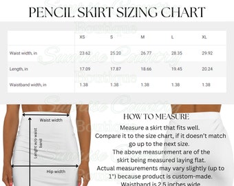 Pencil Skirt Sizing Chart, White Background, AOP Pencil Skirt Sizing Guide, Mockup Sizing Chart, Printify Pencil Skirt, Square 3000x3000