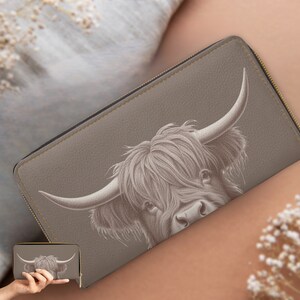 Cartera con estampado de vaca de las Tierras Altas Occidentales, billetera delgada de doble cara, billetera con cremallera, tarjetero, monedero de cuero sintético