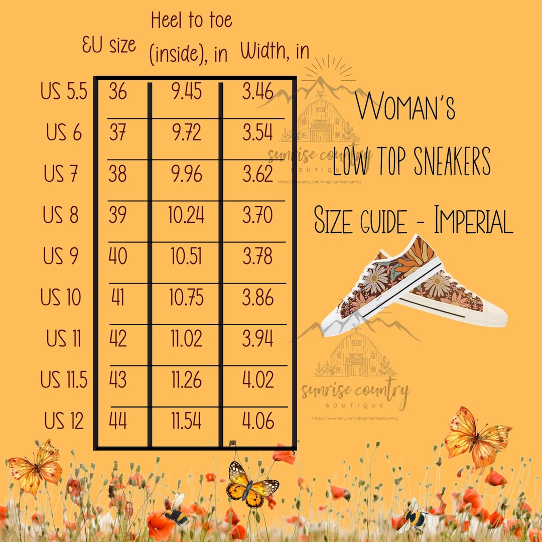 3 Woman's Sneakers Size Chart Etsy