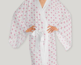 Bata tipo kimono de manga larga con lazo rosa de Coquette