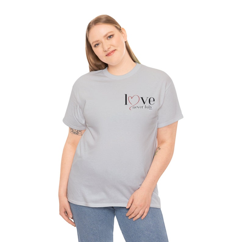 Unisex Heavy Cotton Tee Love Never Fails Small Logo image 10