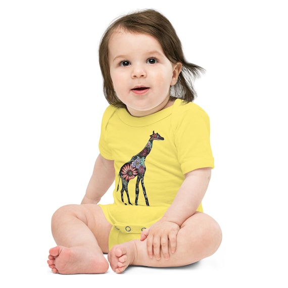 Giraffe Floral Silhouette Baby S/S Onesie