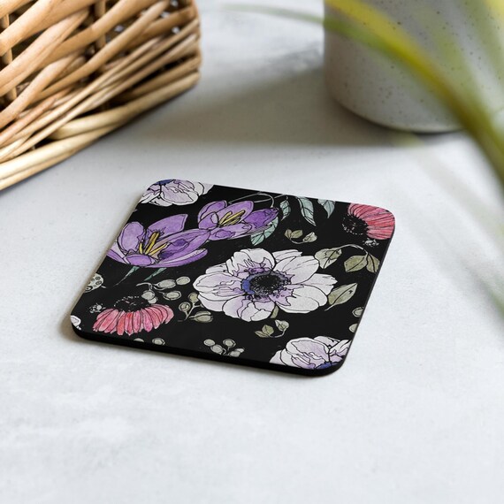 Dragonfly Floral Cork-Back Coaster