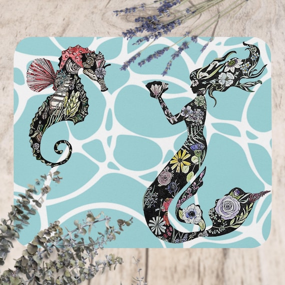 Mystical Mermaid & Seahorse Fantasy Mouse Pad
