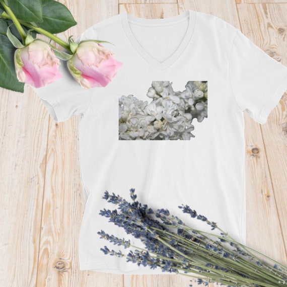 Lilac Floral Unisex Short Sleeve V-Neck T-Shirt