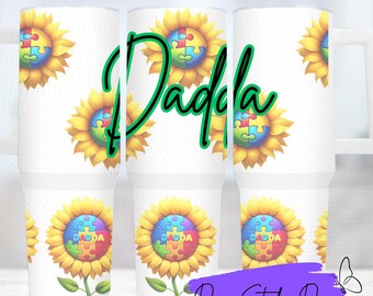 Autism Awareness 40oz – Dadda – Sunflower with Coloured Jigsaw Centre – Tumbler Wrap – Sublimation Design