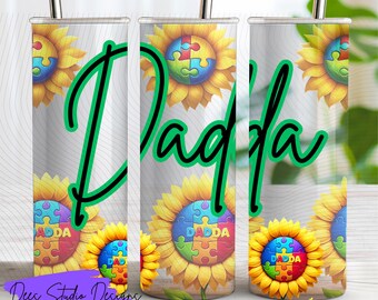 Autism Awareness Sunflower Dadda Sublimation Design – 16oz/20oz/11oz/A5