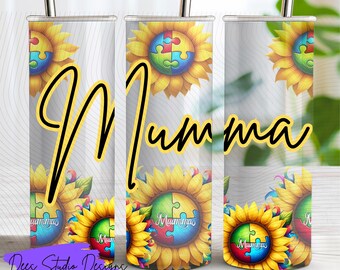 Autism Awareness Sunflower Bundle – Mumma Sublimation Design (16oz, 20oz, 11oz & A5)