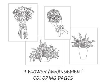 4 coloriages de composition florale