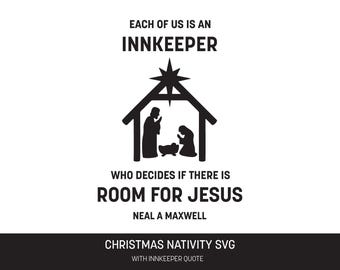 Crèche de Noël simple SVG avec aubergiste/chambre pour Jésus citation disant | Ministère/leçon/activité de Noël