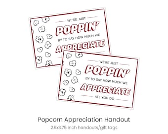 Document d'appréciation sur le maïs soufflé \ étiquette de friandise | Nous venons juste de vous dire à quel point nous apprécions tout ce que vous faites