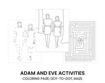 Adam et Eve ensemble d'activités/de travaux manuels/d'oeuvres d'art | coloriage, point à point, labyrinthe | Venez me suivre primaire/école du dimanche | Héros des Écritures de l'Ancien Testament