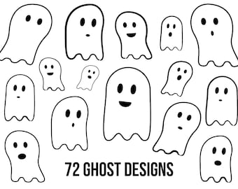 Halloween Ghost PNG Bundle: 72 Simple Ghost Designs (Digital Download)