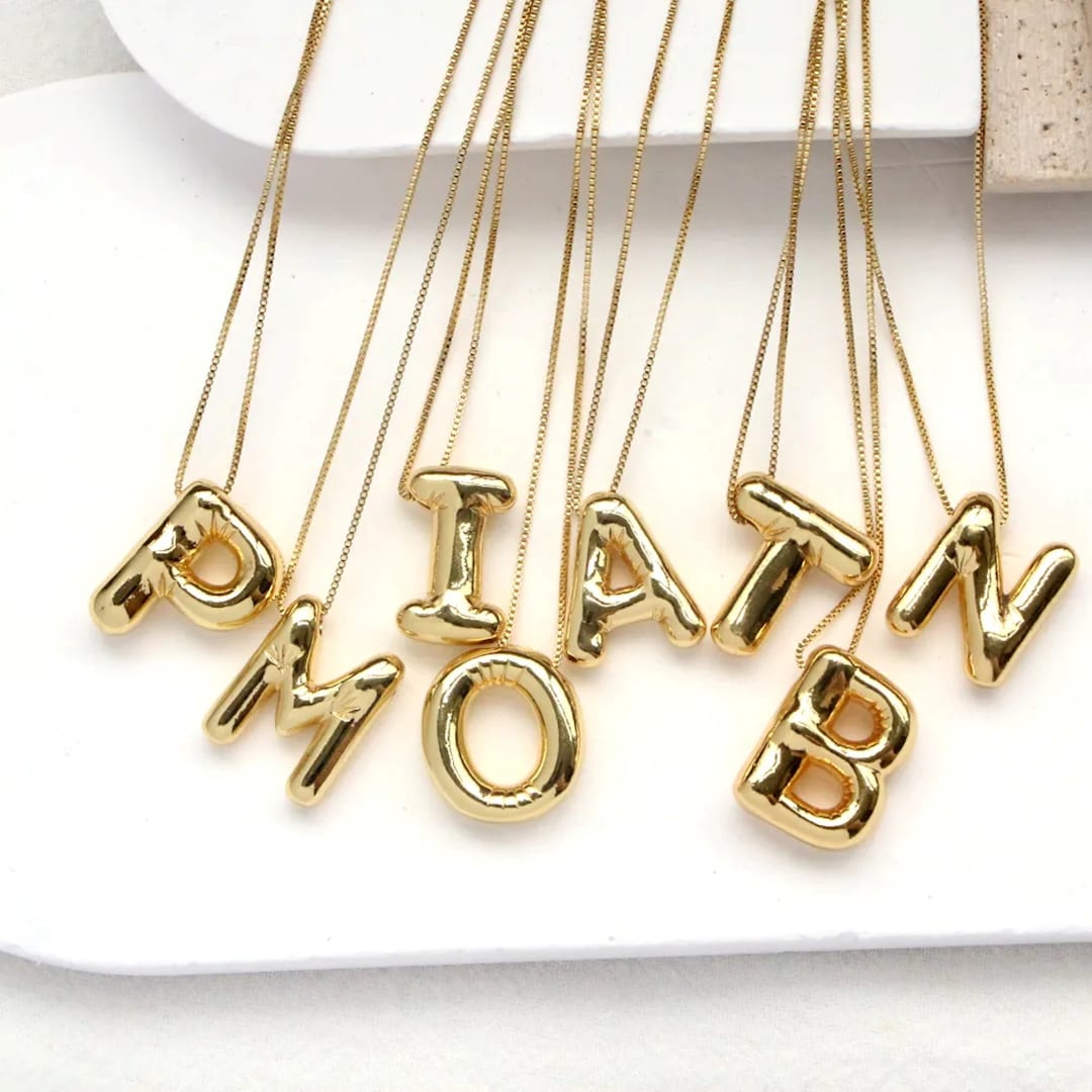 Custom bubble letter necklace custom bubble puff letter necklace gold