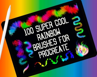 100 pincéis de arco-íris para Procreate, pincéis que mudam de cor, bons para letras e ilustrações, pincéis de arco-íris, pincéis para Procreate