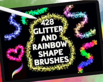 428 Procreate Glitter Confetti Brushes, Pincéis que mudam de cor, Pincéis de arco-íris, Pincéis de arco-íris com glitter, Pincel de brilho neon, Pincéis Procreate