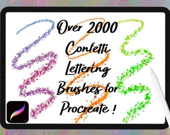 Mais de 2000 pincéis de letras de confete Procreate, cores duplas, pincéis de letras que mudam de cor, pincéis de arco-íris Procreate, caligrafia, pincéis Procreate