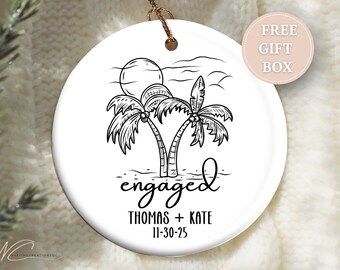 Engagement Christmas Ornament, Engagement Gift for Newly Engaged Couple, Personalized Christmas Gifts for Couple, Beach Engagement Ornament