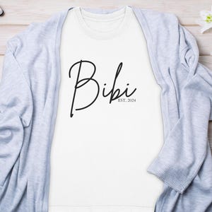 Custom Bibi T-Shirt for New Grandma, Established 2024, Casual Graphic Tee, Personalized Birthday Gift, Trendy Comfort Colors 1717 Shirts White