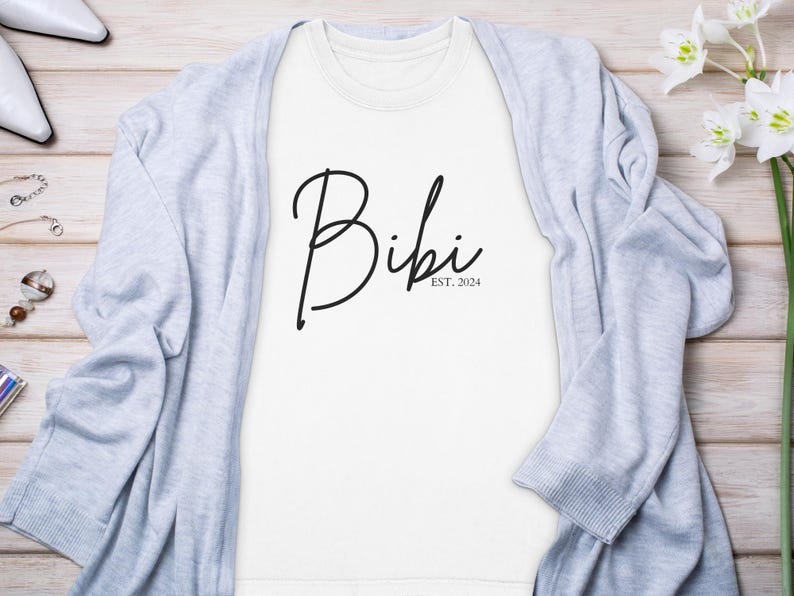 Custom Bibi T-Shirt for New Grandma, Established 2024, Casual Graphic Tee, Personalized Birthday Gift, Trendy Comfort Colors 1717 Shirts White