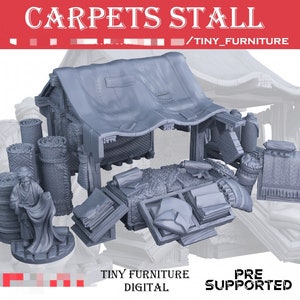Carpet Stall Salesman Merchant Street Shop Terrain Scenery D&D TTRPG resin 3D print Miniature Scatter Rug
