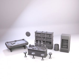Modern Bar Pool Table Taps Keg Darts Vending Machine Miniature TTRPG Dollhouse Scatter Resin Print