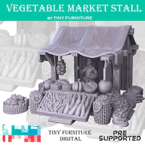 Vegetable Market Stall Scatter Terrain Medieval Fantasy Miniature D&D Resin print Produce