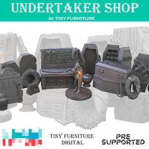 Undertakers Coffin Workshop Grave yard Stones Miniature Urns Dead Terrain Scatter Scenery Resin print