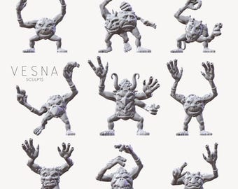 Old School Brutaal Imps Imps Wezens Retro Ontmoetingen Monsters Verstrooid Terrein Landschap Landschap TTRPG Fantasy dnd