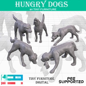 5 Hungry Dogs Dnd  Miniature Terrain Scatter Scenery Canine