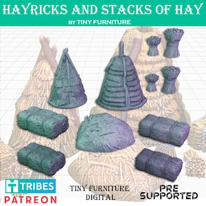 Può includere: Un set di modelli stampabili in 3D per giochi da tavolo, con vari covoni di fieno e pile di fieno. I modelli sono pre-supportati e sono disponibili in una varietà di forme e dimensioni, tra cui coniche, cilindriche e rettangolari.