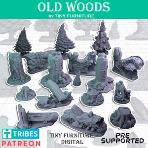 Old Woods Trees Pine Fur Stumps Fallen Cut Logs Forest Scatter Terrain Scenery Landscape TTRPG Fantasy dnd Bandits