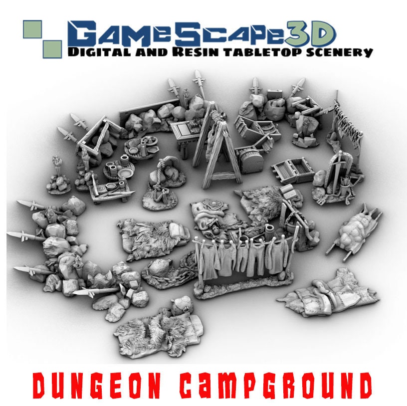Dungeon Campground Set Campsite TTRPG Fantasy Dnd Medieval Scatter Terrain Scenery Landscape Miniature