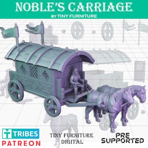 Carruaje de nobles, carro tirado por caballos, ciudad victoriana eduardiana, terreno disperso, paisaje, TTRPG, fantasía, dnd, miniatura