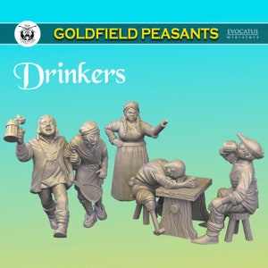 Town Drinkers Drunks Townsfolk Medieval Fantasy TTRPG Miniature Resin Print pub Tavern Scatter