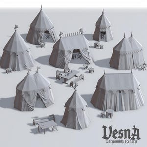 Medieval Camp War Tents Lot Masts Pavillion Scatter Terrain Scenery Landscape TTRPG Fantasy dnd
