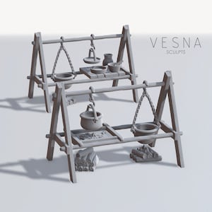 Medievale Cucina Stand Grill Taverna Bar Spargimento Terreno Scenario Paesaggio TTRPG Fantasy dnd 40k Miniatura