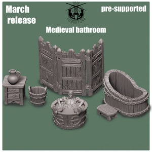 Mittelalterlicher Badezubehör Trenner Scatter Terrain Puppenhaus D&D Miniatur Resin Print