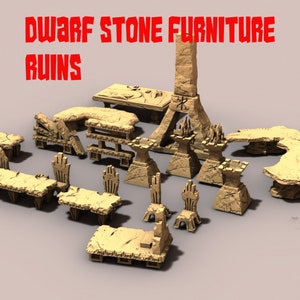 Dwarf Furniture Ruins Stone Scatter Terrain Scenery D&D TTRPG resin 3D print Miniature Fireplace
