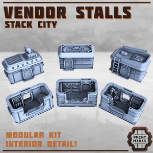 Stall Vendors Doc Shop Repair Station Weapons Stalls Scifi Future Scatter Scenery Landscape TTRPG Fantasy dnd  Ship