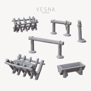 Horse Stall Accessories Trough Tie Posts Scatter Terrain Scenery Landscape TTRPG Fantasy dnd Farm Stable Barn Western