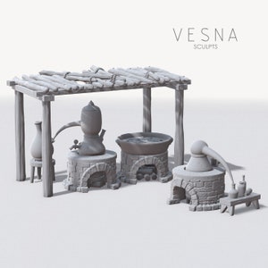 Alchemist Oven Alchemy Work Station Scatter Terrain Scenery TTRPG Miniature dnd Chemist Medieval Fantasy