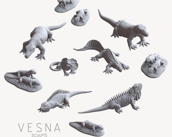 Lizard Pack Iguana Spitting Komodo Dragon Scatter Terrain Scenery Landscape TTRPG Fantasy Basing Bits Reptile