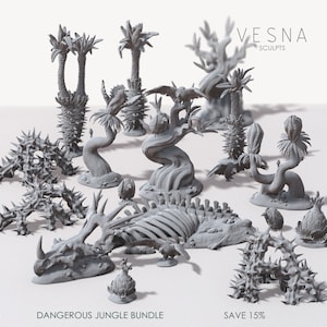 Jungle Terrain Bundle Predatory Palm Trees Plants Vultures Dinosaur Skeleton Vegetation Scatter Scenery Landscape TTRPG Fantasy dnd
