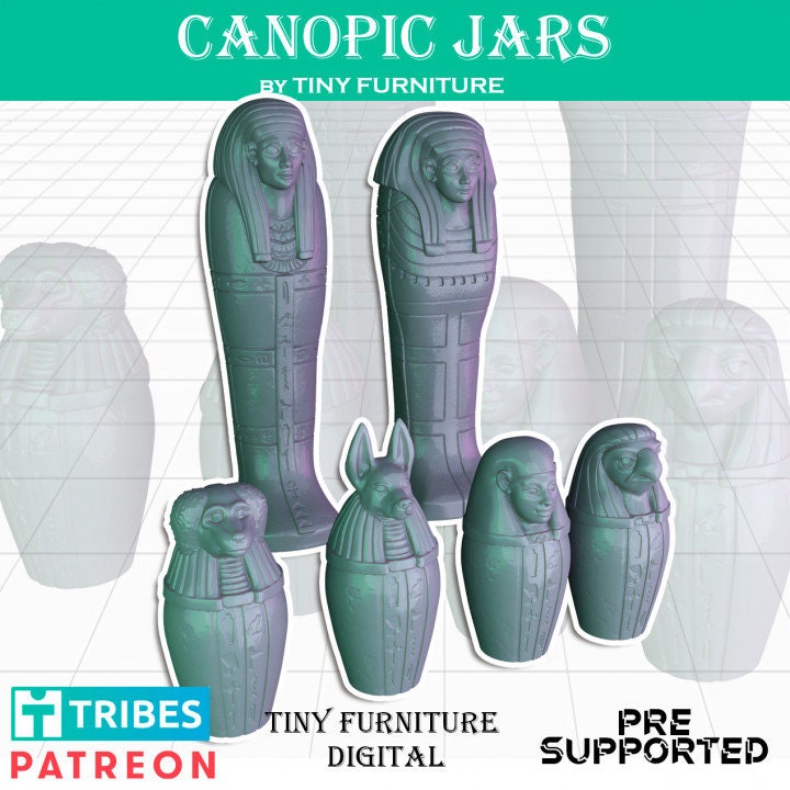 Canopic Jars Pots Tomb Scatter Egypt Egyptian Animal Mummy Death Terrain Scenery Landscape TTRPG Fantasy dnd